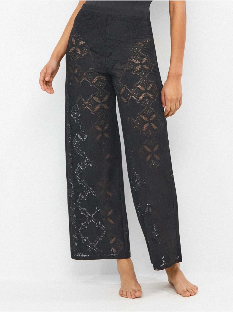 Pantalon long avec transparences édition beach party Noir - Kiabi