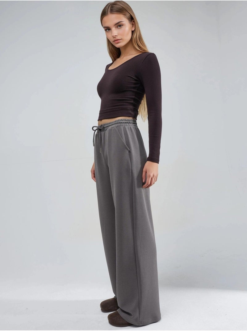 Pantalon long côtelé à taille élastiquée avec cordon de serrage busem Gris foncé - Kiabi