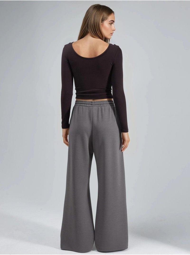 Pantalon long côtelé à taille élastiquée avec cordon de serrage busem Gris foncé - Kiabi