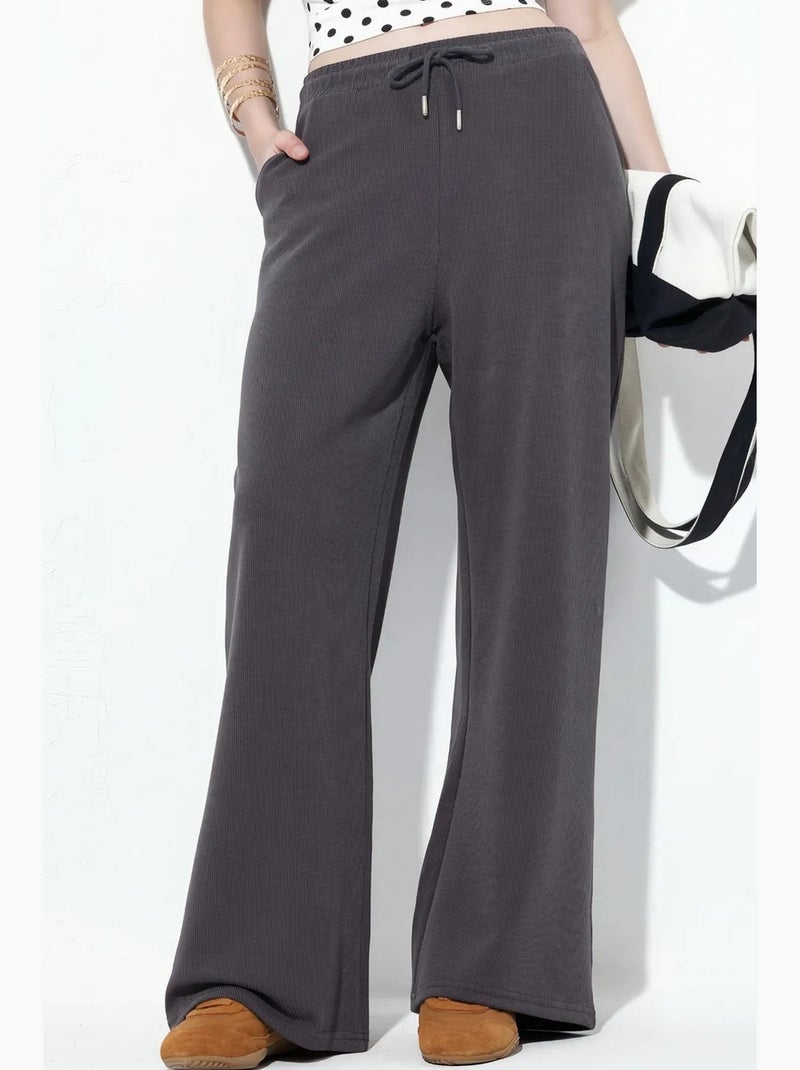 Pantalon long côtelé à taille élastiquée avec cordon de serrage busem Gris Noir - Kiabi