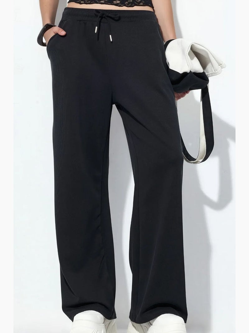 Pantalon long côtelé à taille élastiquée avec cordon de serrage busem Noir - Kiabi