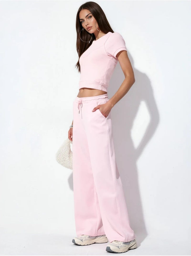 Pantalon long côtelé à taille élastiquée avec cordon de serrage busem Rose dragée - Kiabi