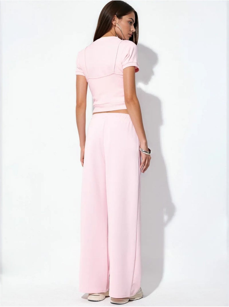 Pantalon long côtelé à taille élastiquée avec cordon de serrage busem Rose dragée - Kiabi