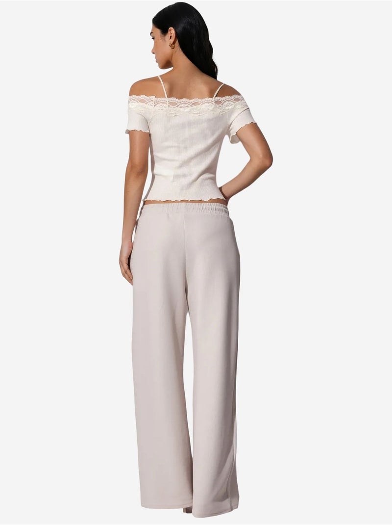 Pantalon long côtelé à taille élastiquée avec cordon de serrage busem Sable - Kiabi