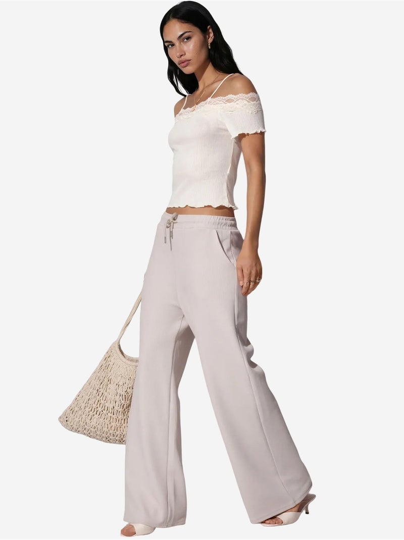 Pantalon long côtelé à taille élastiquée avec cordon de serrage busem Sable - Kiabi