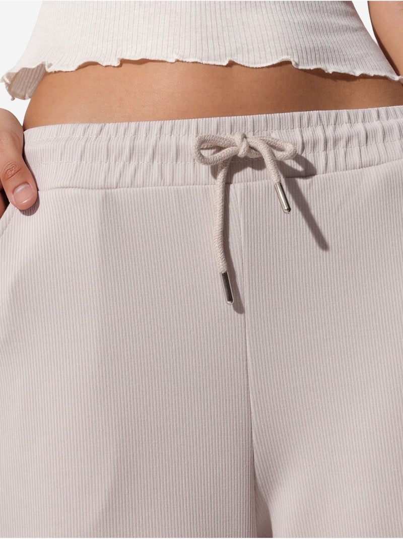 Pantalon long côtelé à taille élastiquée avec cordon de serrage busem Sable - Kiabi