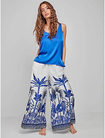 Pantalon long et large imprimé tropical