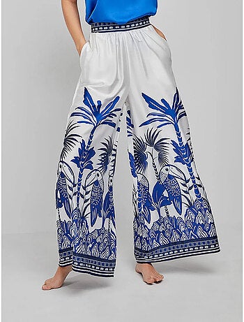 Pantalon long et large imprimé tropical