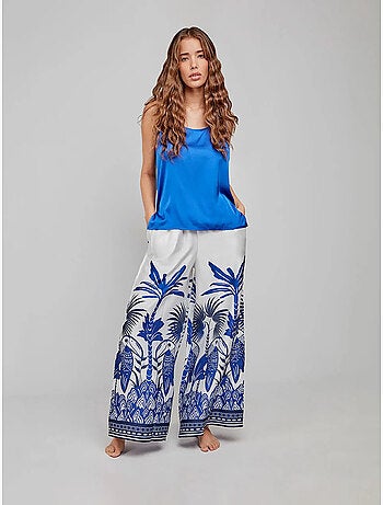 Pantalon long et large imprimé tropical