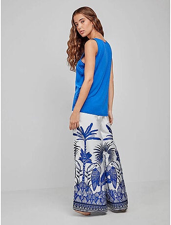 Pantalon long et large imprimé tropical