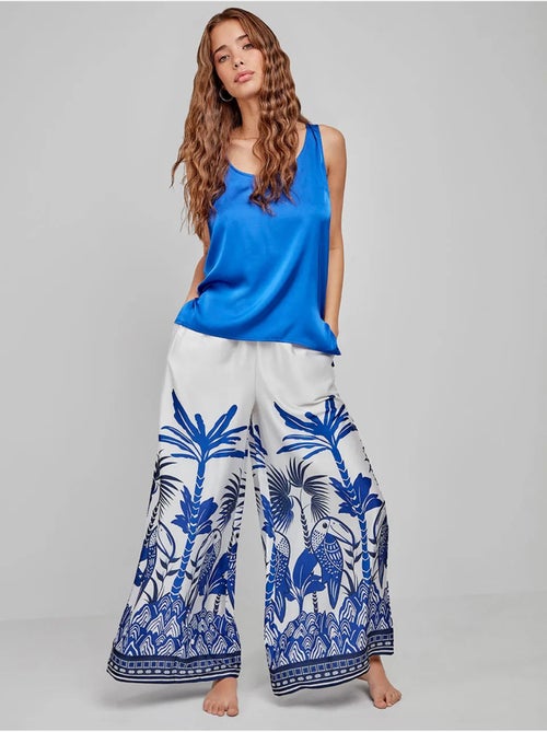 Pantalon long et large imprimé tropical - Kiabi