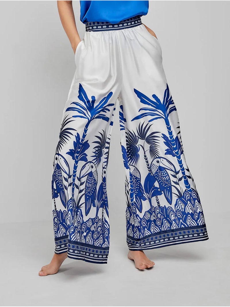 Pantalon long et large imprimé tropical Multicolore - Kiabi