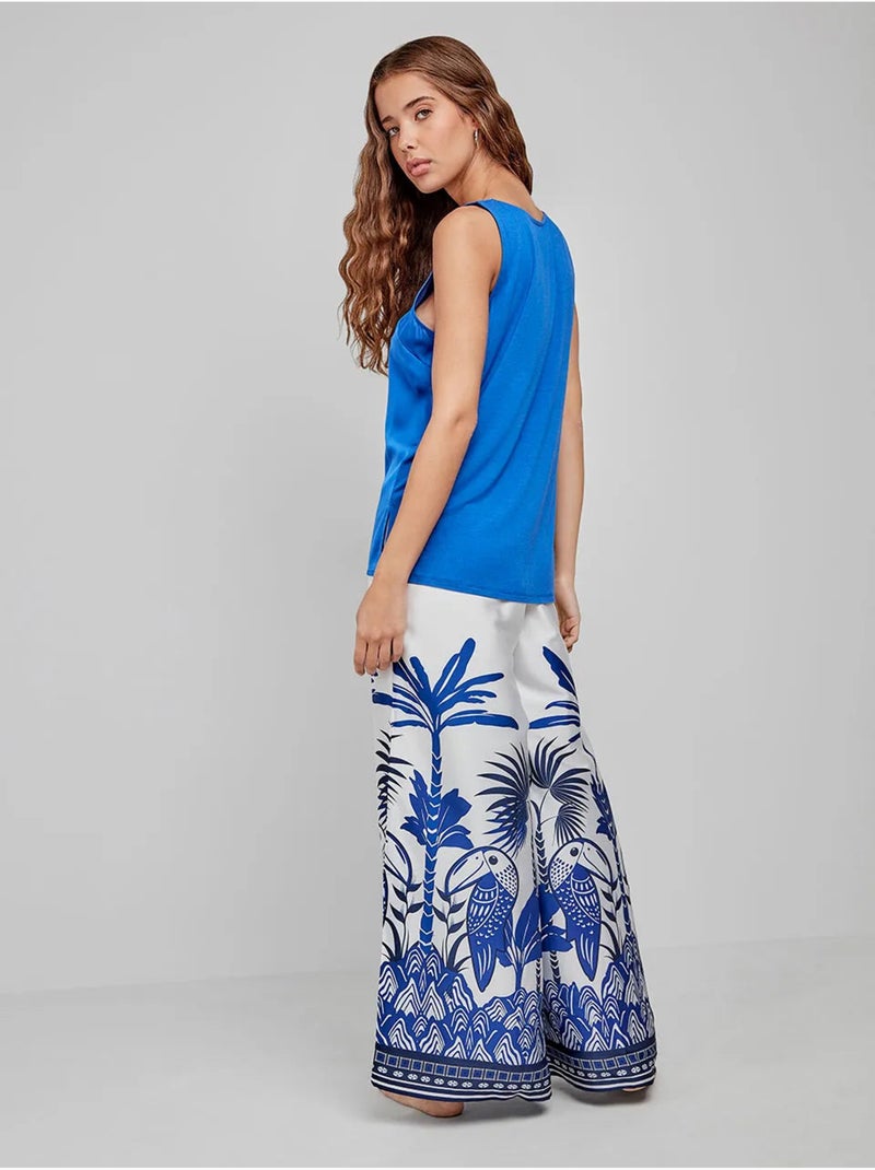 Pantalon long et large imprimé tropical Multicolore - Kiabi