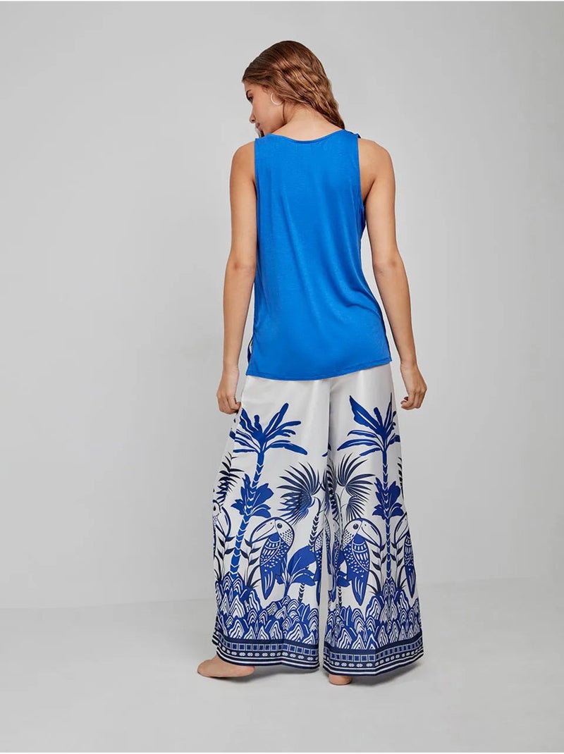 Pantalon long et large imprimé tropical Multicolore - Kiabi