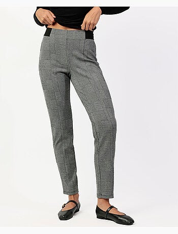 Pantalon long extensible à carreaux gris pour femme ADMAS