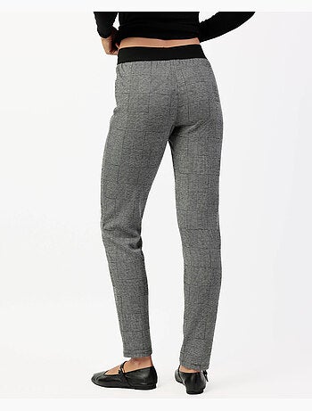 Pantalon long extensible à carreaux gris pour femme ADMAS