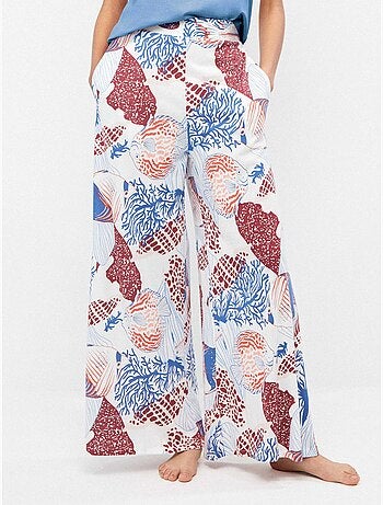 Pantalon long fluide imprimé inspiration fond marin