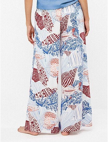 Pantalon long fluide imprimé inspiration fond marin