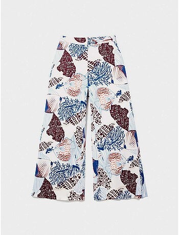 Pantalon long fluide imprimé inspiration fond marin
