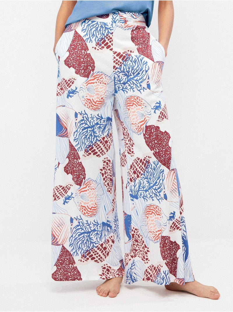 Pantalon long fluide imprimé inspiration fond marin Multicolore - Kiabi