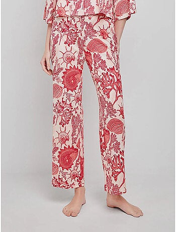 Pantalon long imprimé corail