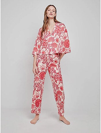 Pantalon long imprimé corail