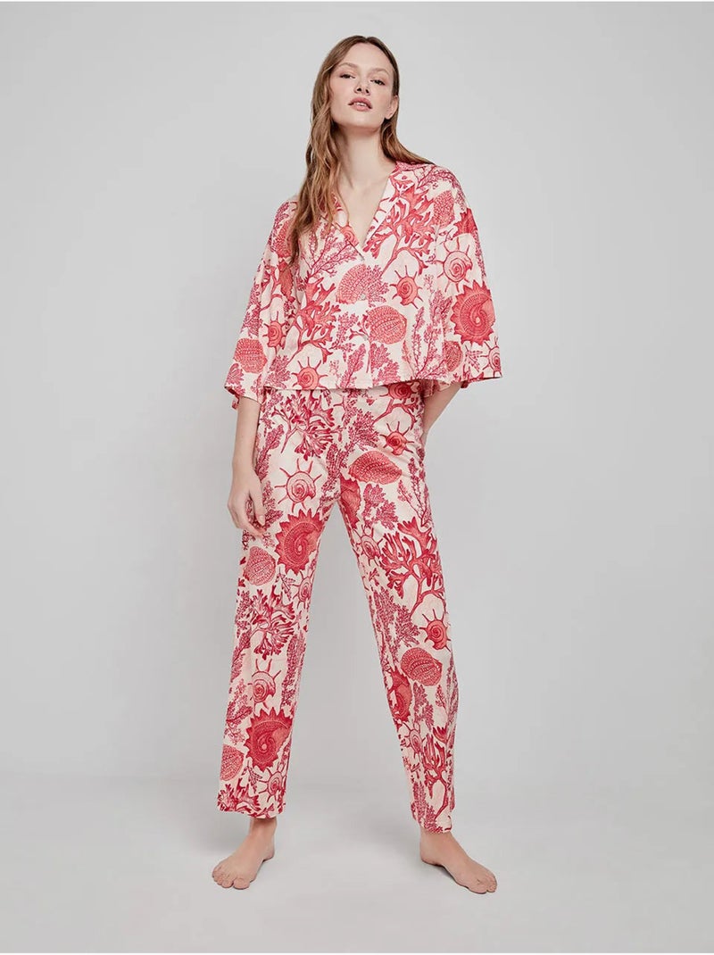 Pantalon long imprimé corail Multicolore - Kiabi