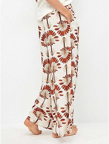 Pantalon long jambe large imprimé palmiers