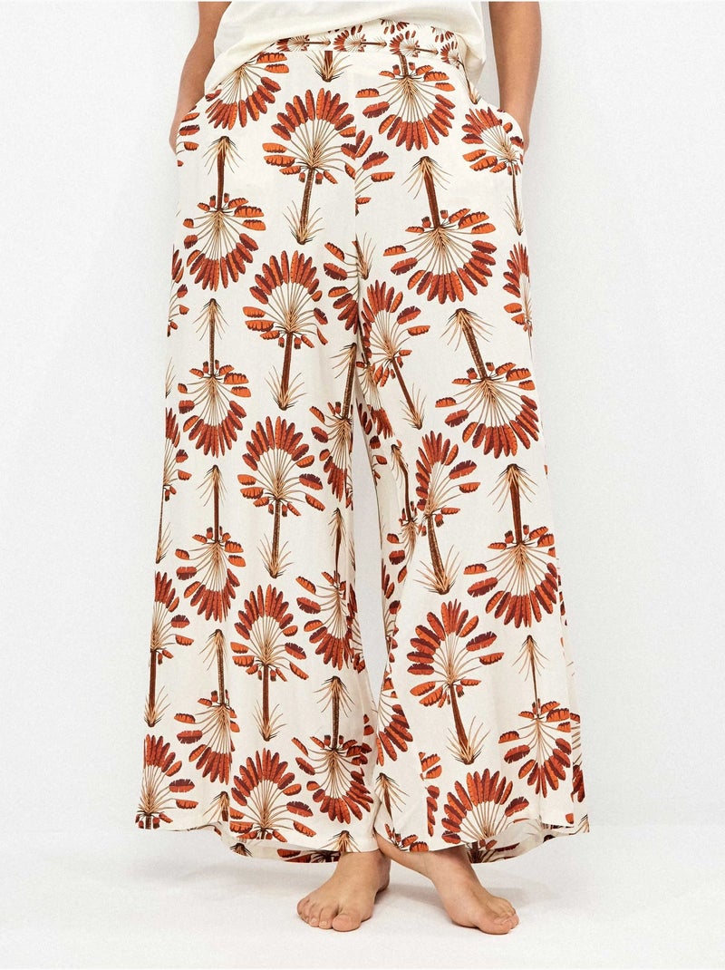Pantalon long jambe large imprimé palmiers Multicolore - Kiabi