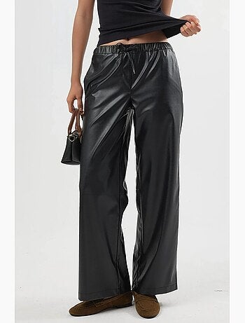 Pantalon long taille haute en similicuir avec cordon de serrage busem