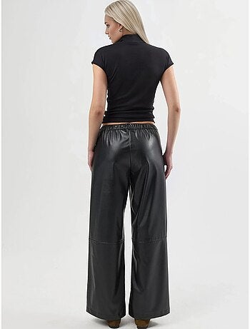 Pantalon long taille haute en similicuir avec cordon de serrage busem