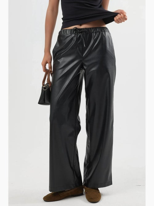 Pantalon long taille haute en similicuir avec cordon de serrage busem - Kiabi