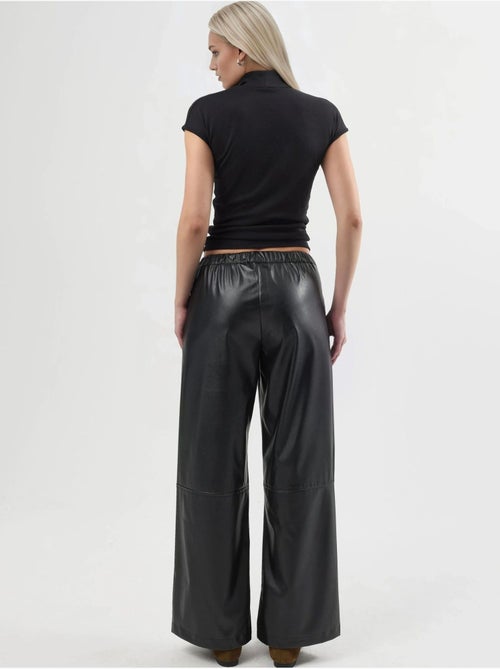 Pantalon long taille haute en similicuir avec cordon de serrage busem - Kiabi