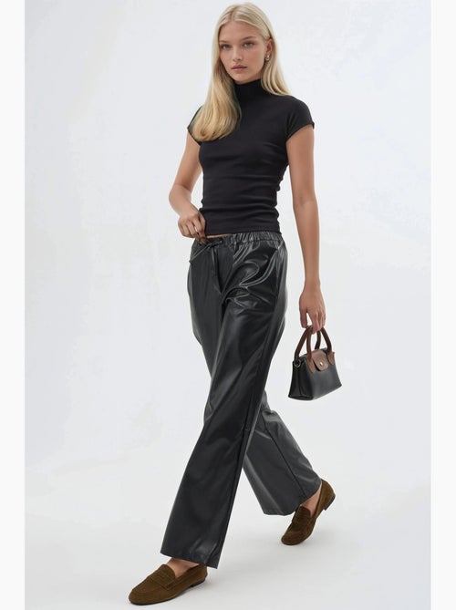Pantalon long taille haute en similicuir avec cordon de serrage busem - Kiabi
