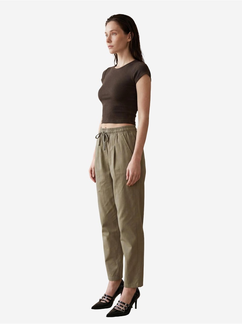 Pantalon longueur cheville avec cordon de serrage et poche my fashion Kaki - Kiabi