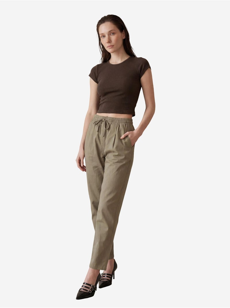 Pantalon longueur cheville avec cordon de serrage et poche my fashion Kaki - Kiabi