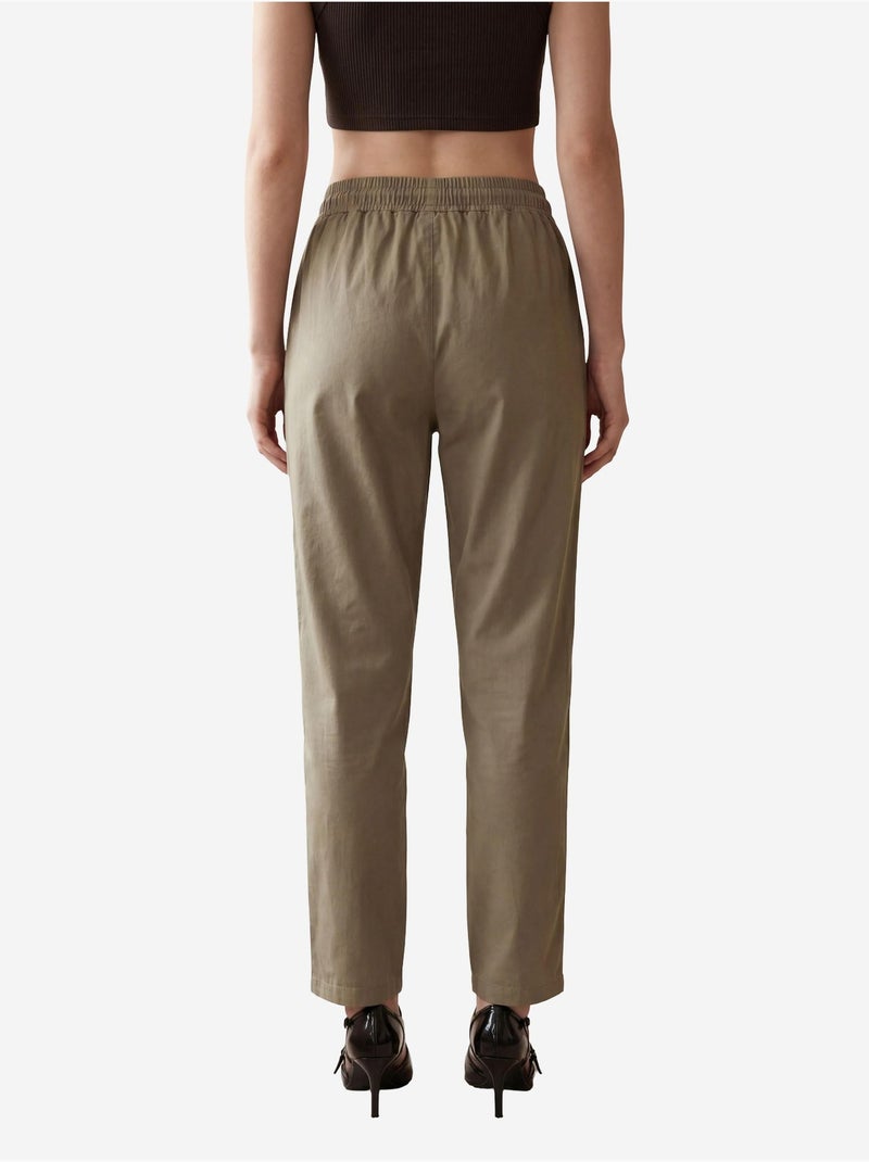 Pantalon longueur cheville avec cordon de serrage et poche my fashion Kaki - Kiabi
