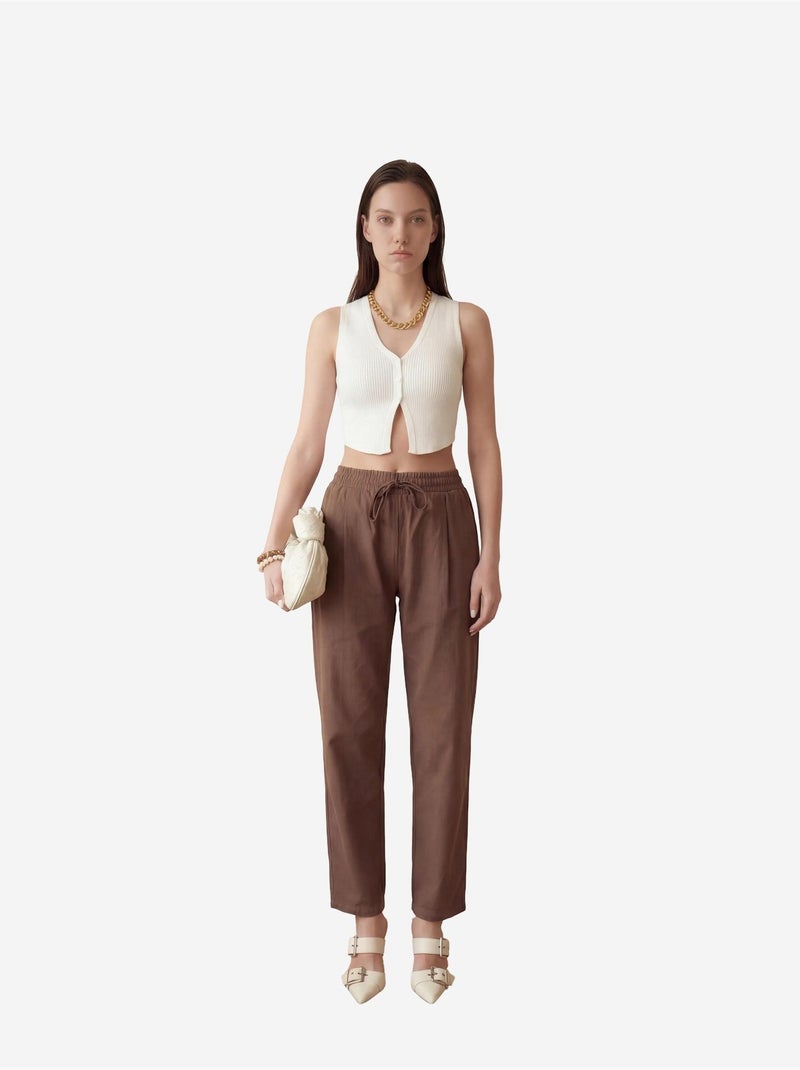Pantalon longueur cheville avec cordon de serrage et poche my fashion Marron chocolat - Kiabi