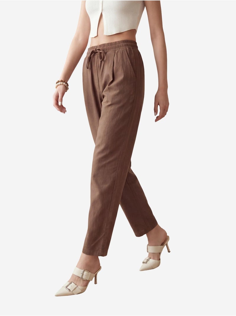 Pantalon longueur cheville avec cordon de serrage et poche my fashion Marron chocolat - Kiabi