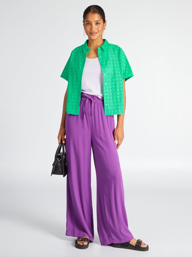 Pantalon loose en maille crêpe Violet - Kiabi