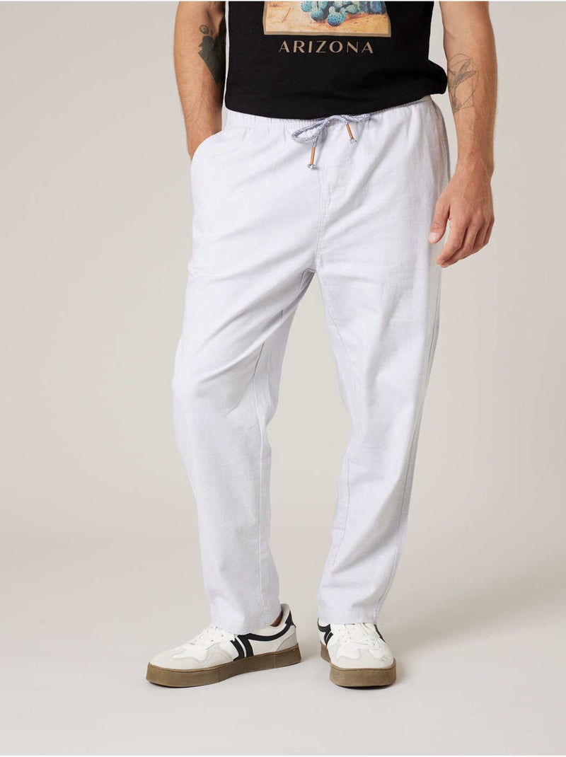 Pantalon loose homme en coton et lin 'Deeluxe' Gris clair - Kiabi