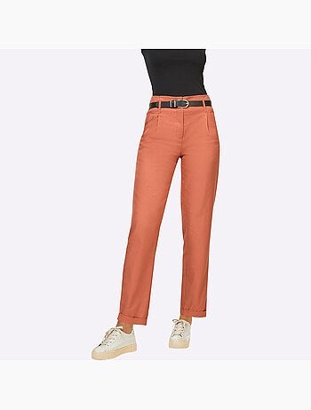 Pantalon lyocell à taille haute et coupe droite - Taille courte - Helline