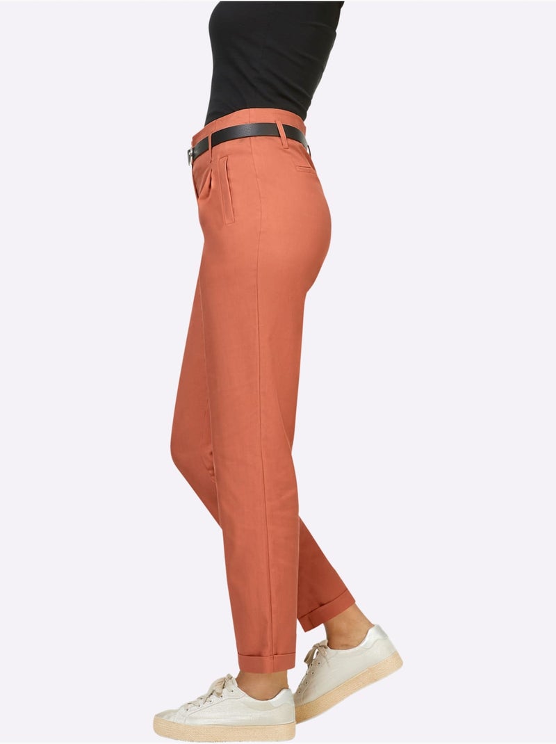 Pantalon lyocell à taille haute et coupe droite - Taille courte - Helline Orange - Kiabi
