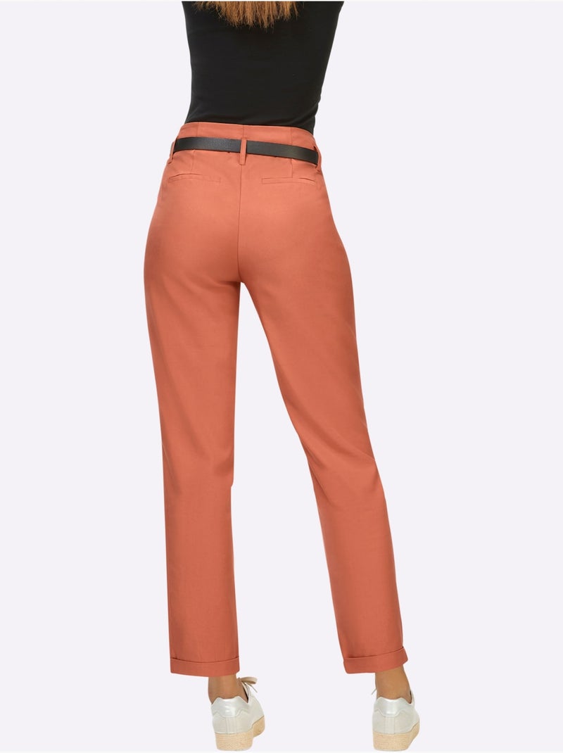 Pantalon lyocell à taille haute et coupe droite - Taille courte - Helline Orange - Kiabi