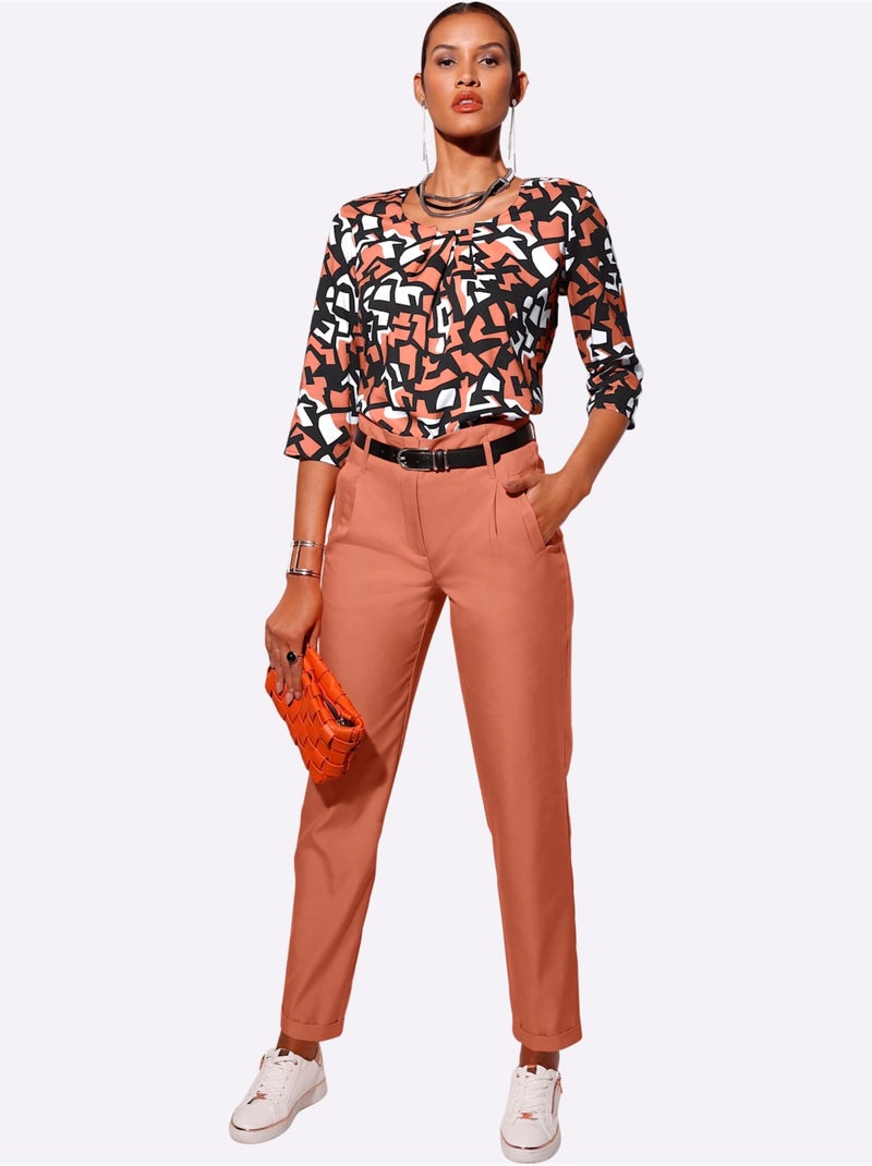 Pantalon lyocell à taille haute et coupe droite - Taille courte - Helline Orange - Kiabi
