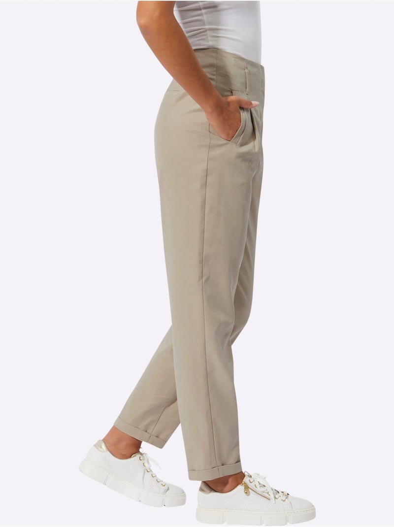 Pantalon lyocell uni avec plis et poches avant - Taille courte - Helline Beige - Kiabi