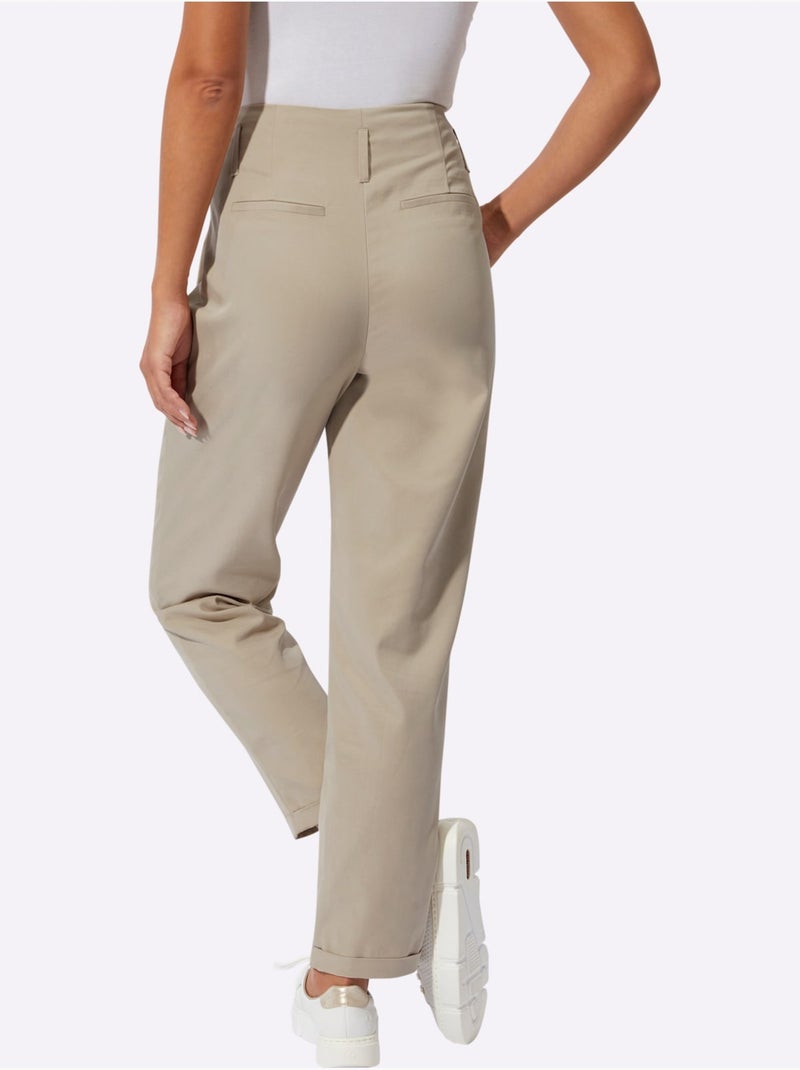 Pantalon lyocell uni avec plis et poches avant - Taille courte - Helline Beige - Kiabi