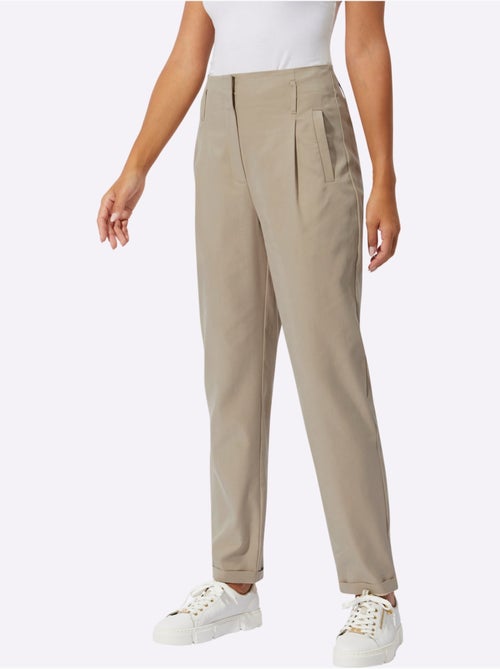 Pantalon lyocell uni avec plis et poches avant - Taille courte - Helline - Kiabi