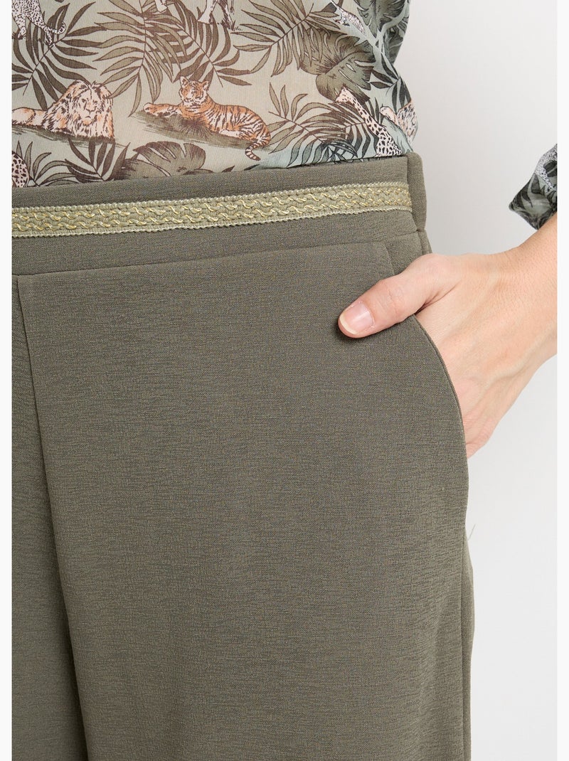 Pantalon maille avec galon à la taille - Afibel Kaki - Kiabi