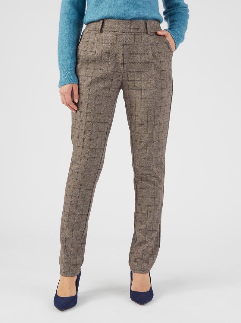 Pantalon maille enfilable à carreaux - Damart Beige - Kiabi